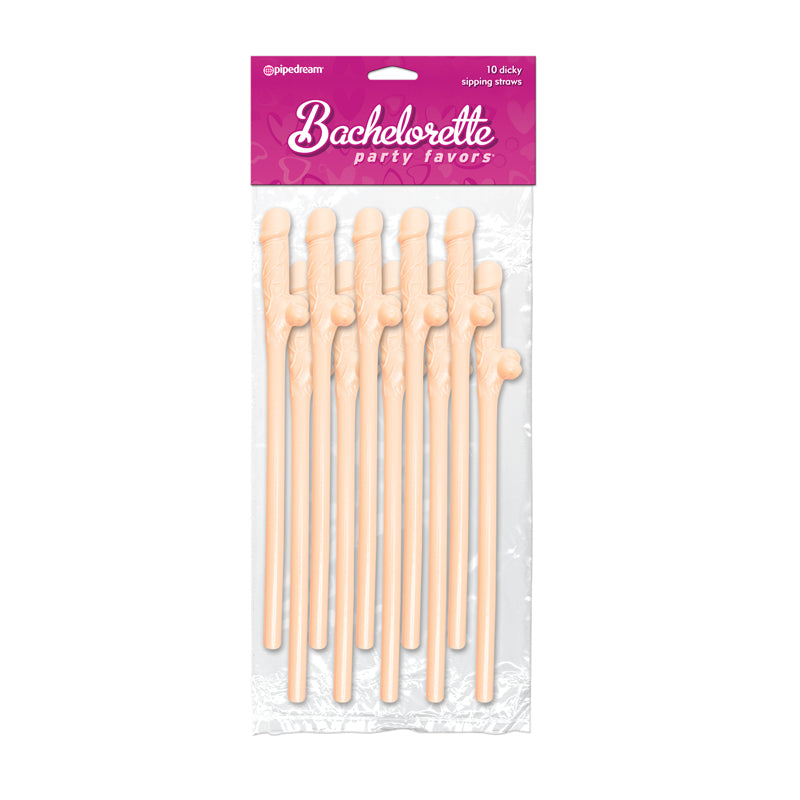 Bachelorette Party Favors Dicky Sipping Straws - Flesh Pack of 10