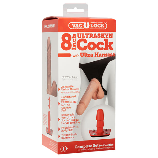 Vac-U-Lock 8" Ultraskyn Dildo with Ultra Harness - Beige