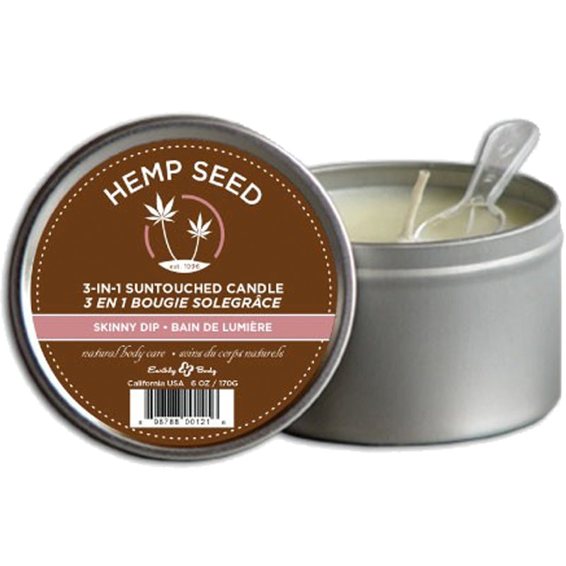 Earthly Body Suntouched Hemp Candle - 6 oz Round Tin Skinny Dip