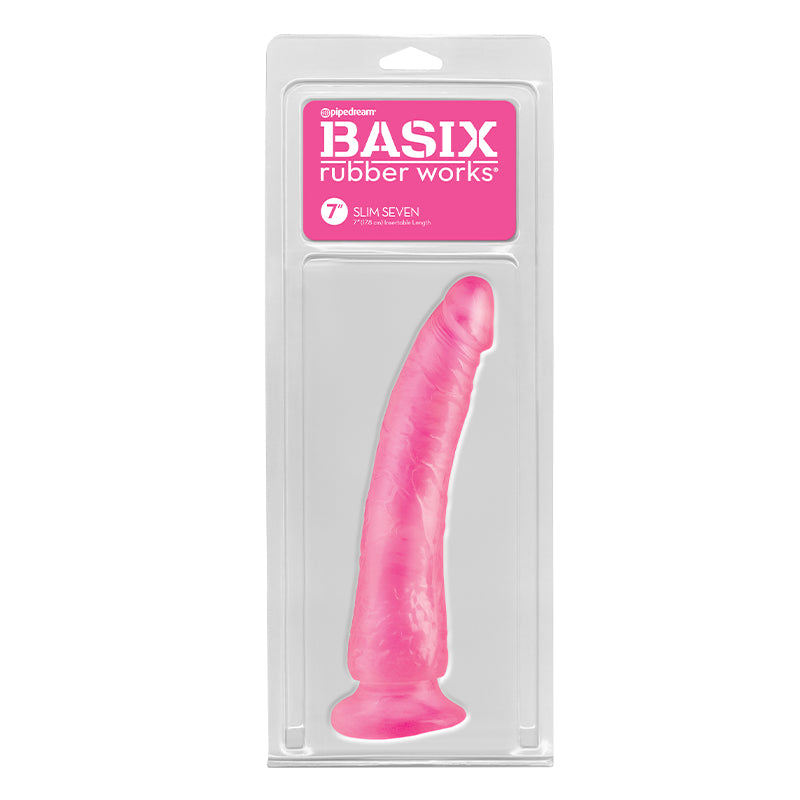 Basix Rubber Slim 7 Inches Dong Suction Cup Pink –