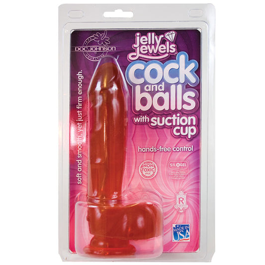 Jelly Jewels C*ck And Balls With Suction Cup 8 Inch Ruby