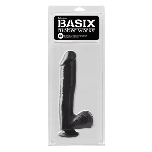 Basix Rubber Works - 10 Inch Dong With Suction Cup - Black