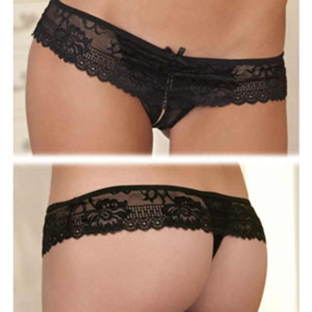 Rene Rofe Crotchless Lace Boyshorts Black M/L