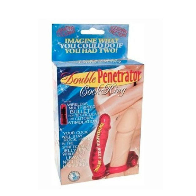 Double Penetrator Rabbit Cock Ring -Red