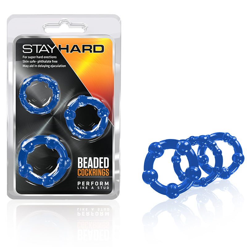 Beaded Cock Rings Blue Pack Of 3 3104