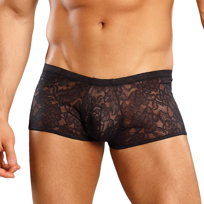 Male Power Stretch Lace Mini Short Black Small