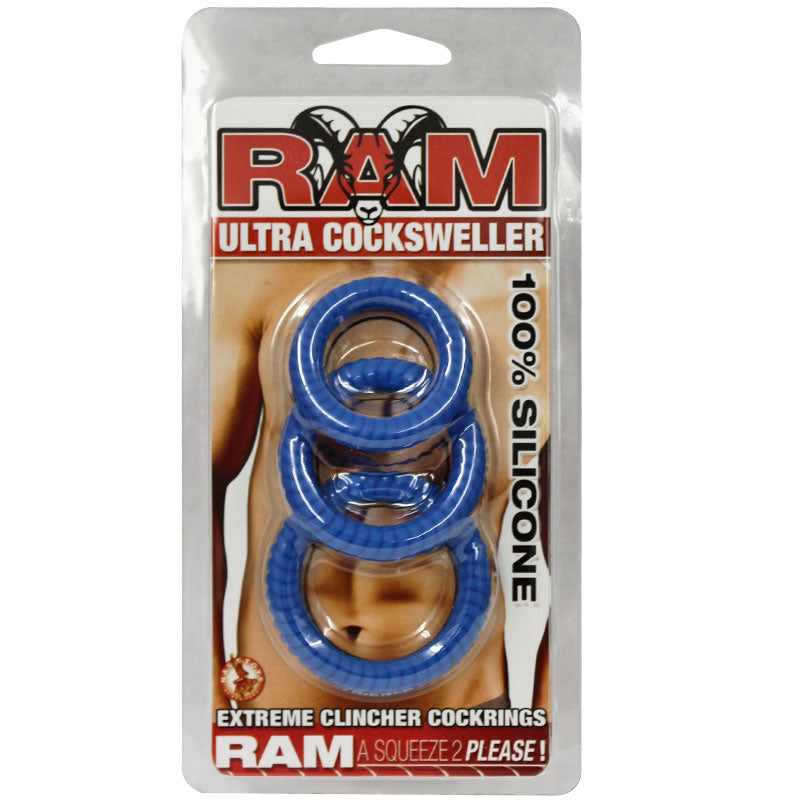 Ram Ultra Silicone Cocksweller C Rings Blue