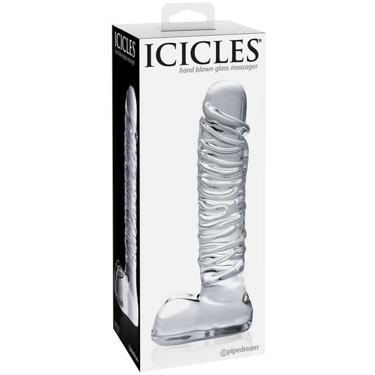 Icicles No. 63 Textured Glass Dildo With Balls 8.5" - Clear