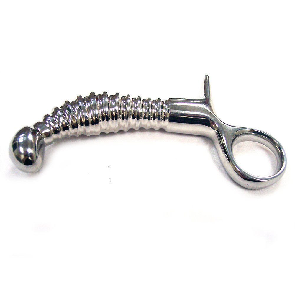 Stainless Steel Ribbed Anal Plug With Handle