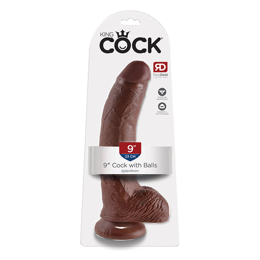 King Cock 9 inches Cock Balls Brown Dildo