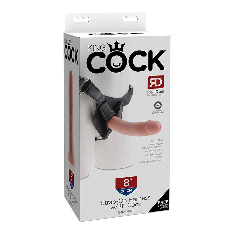 King Cock Strap On Harness 8 inches Dildo - Beige