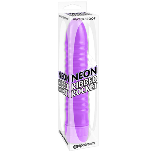 Neon Ribbed Rocket Purple Vibrator
