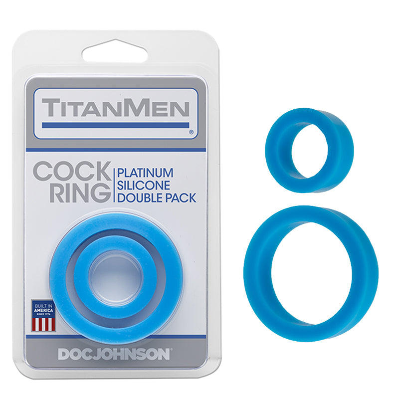 Titanmen Cock Ring Platinum Silicone Double Pack Blue