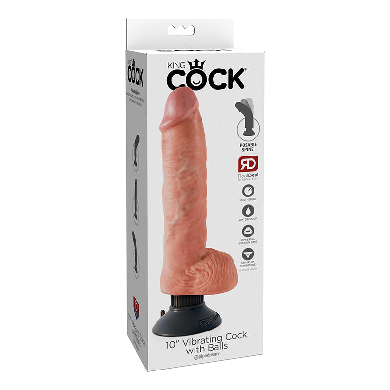 King Cock 10in Vibrating Cock W/balls Flesh