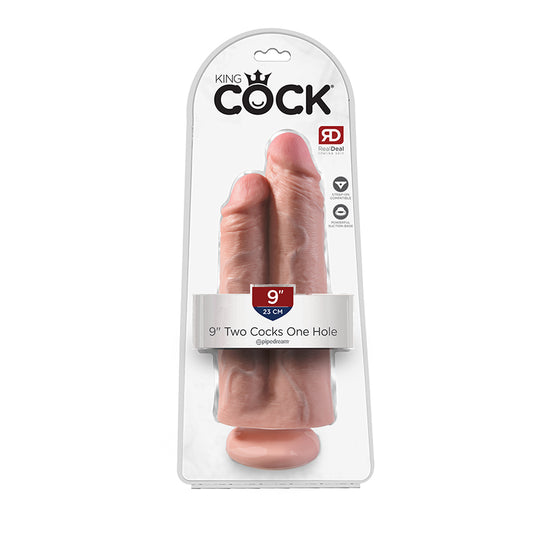 King Cock 9in Two Cocks One Hole Flesh