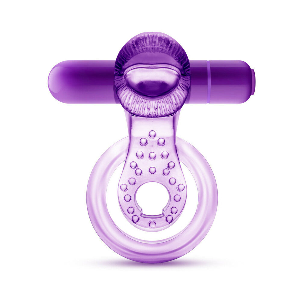Blush Play with Me Lick it Vibrating Double Strap Cockring - Purple