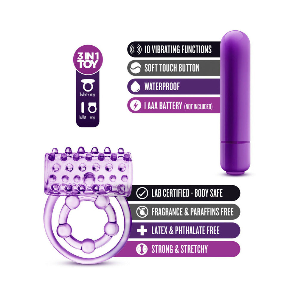 Blush Play With Me the Player Vibrating Double Strap Cockring - Purple
