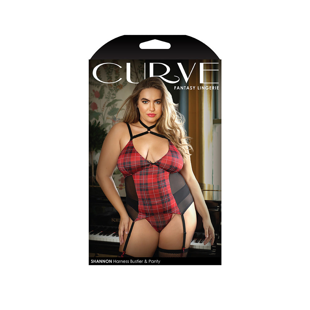 Curve Shannon Plaid Harness Bustier & Panty Red/black 3x/4x