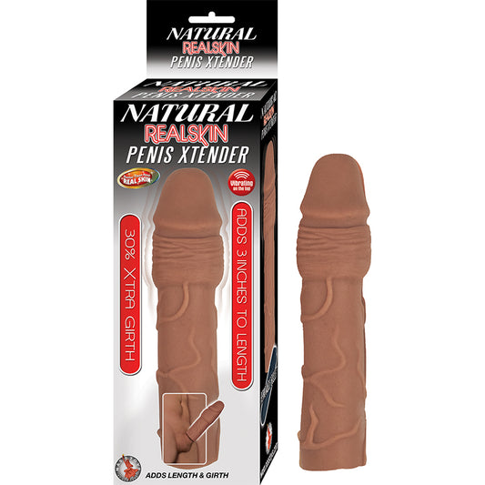 Natural Realskin Penis Xtender With Removable Bullet Waterproof Brown