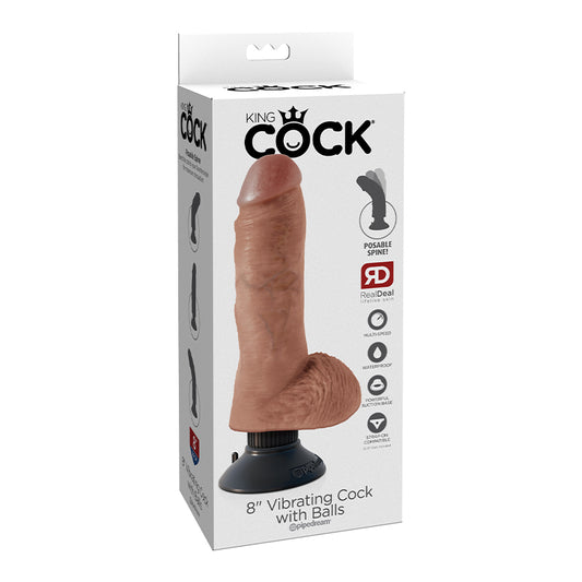 King Cock 8in Vibrating Cock With Balls Tan