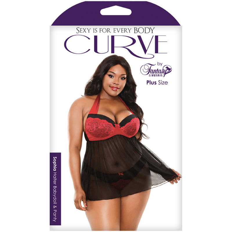 Sophia Halter Babydoll & Panty Black Red 3X/4X