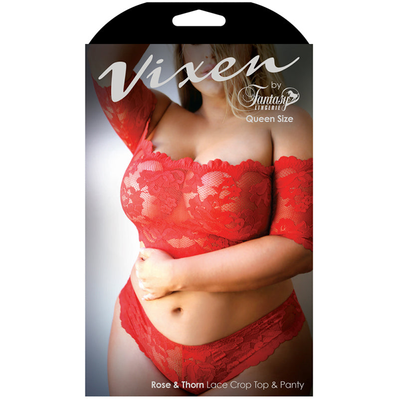 Vixen Rose & Thorn Lace Crop Top & Matching Panty Red Queen