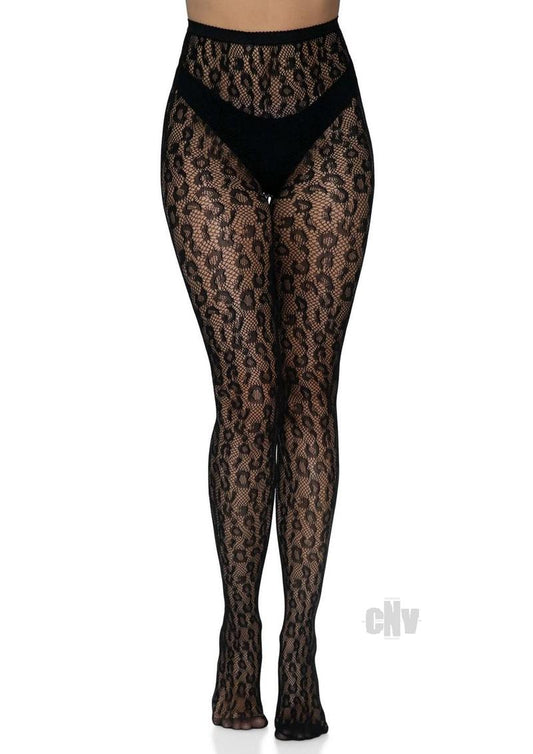 Leopard Net Tights - One Size - Black