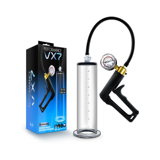 Performance - Vx7 Vacuum Penis Pump With Brass Trigger & Pressure Gauge  -  Clear