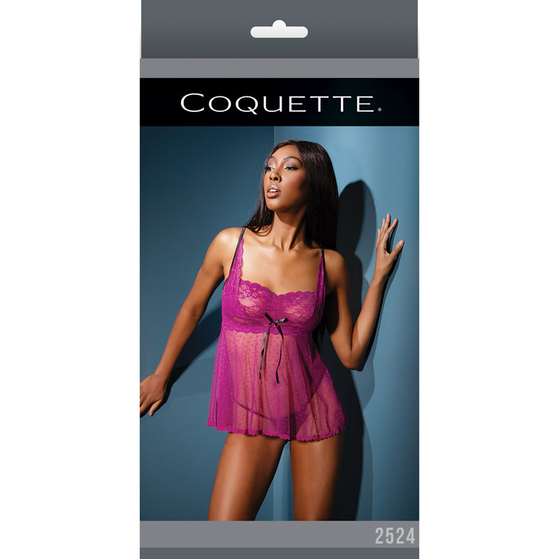 BABYDOLL & G-STRING MAGENTA/BLACK - OS