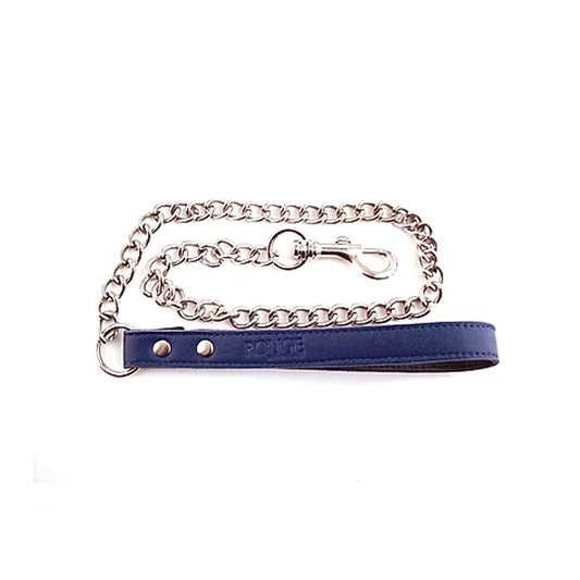 Leather Lead With Chain - Blue