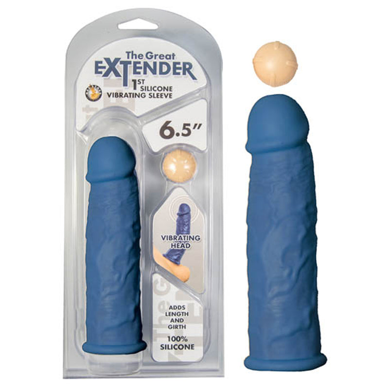 The Great Extender 1st Silicone Vibrating Sleeve 6 5in Blue