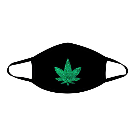 Dope Af Green Glitter Weed Leaf Black Face Mask With Black Trim