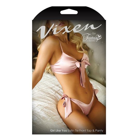 Vixen Girl Like You Satin Tie Front Top & Side Tie Panty One Size