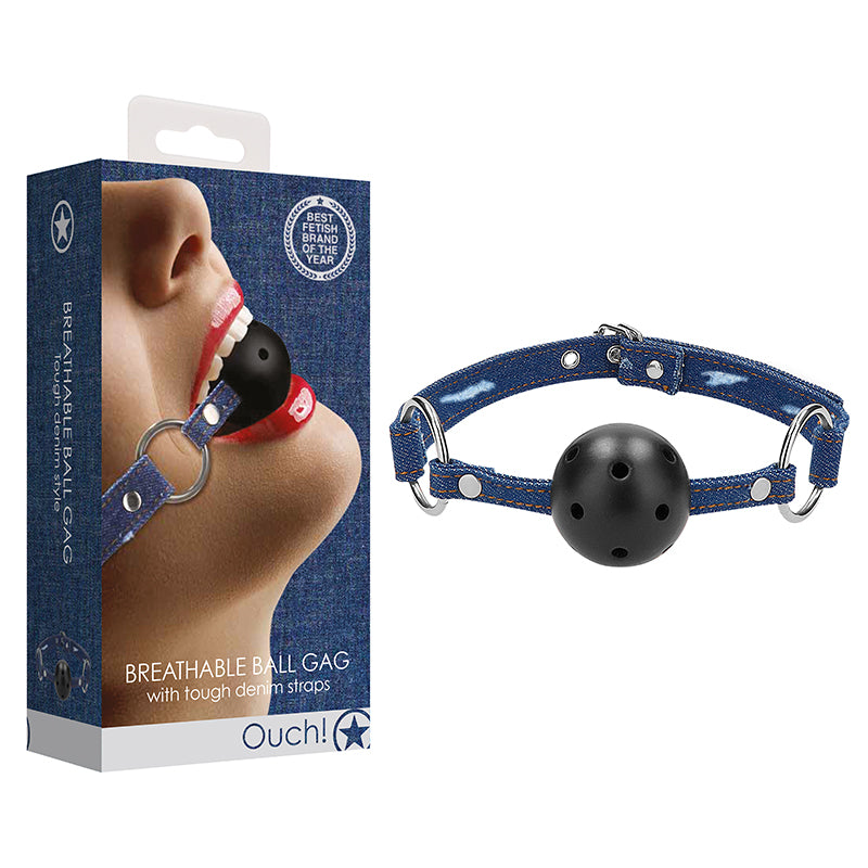 Ouch Breathable Ball Gag With Roughened Denim Straps 