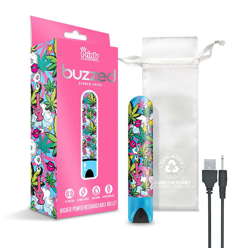 Prints Charming Buzzed Rechargeable 3.5" Bullet - Stoner Chick - Blue
