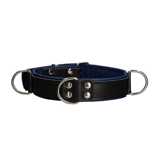 Premium Leather Bondage Collar - Black/blue