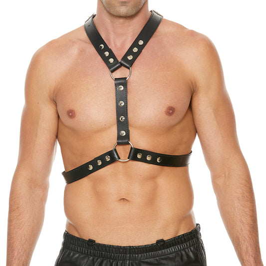 Premium Leather Harness With Metal Snaps Black
