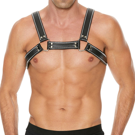 Premium Leather D-ring Zipper Bulldog Harness S/m Black
