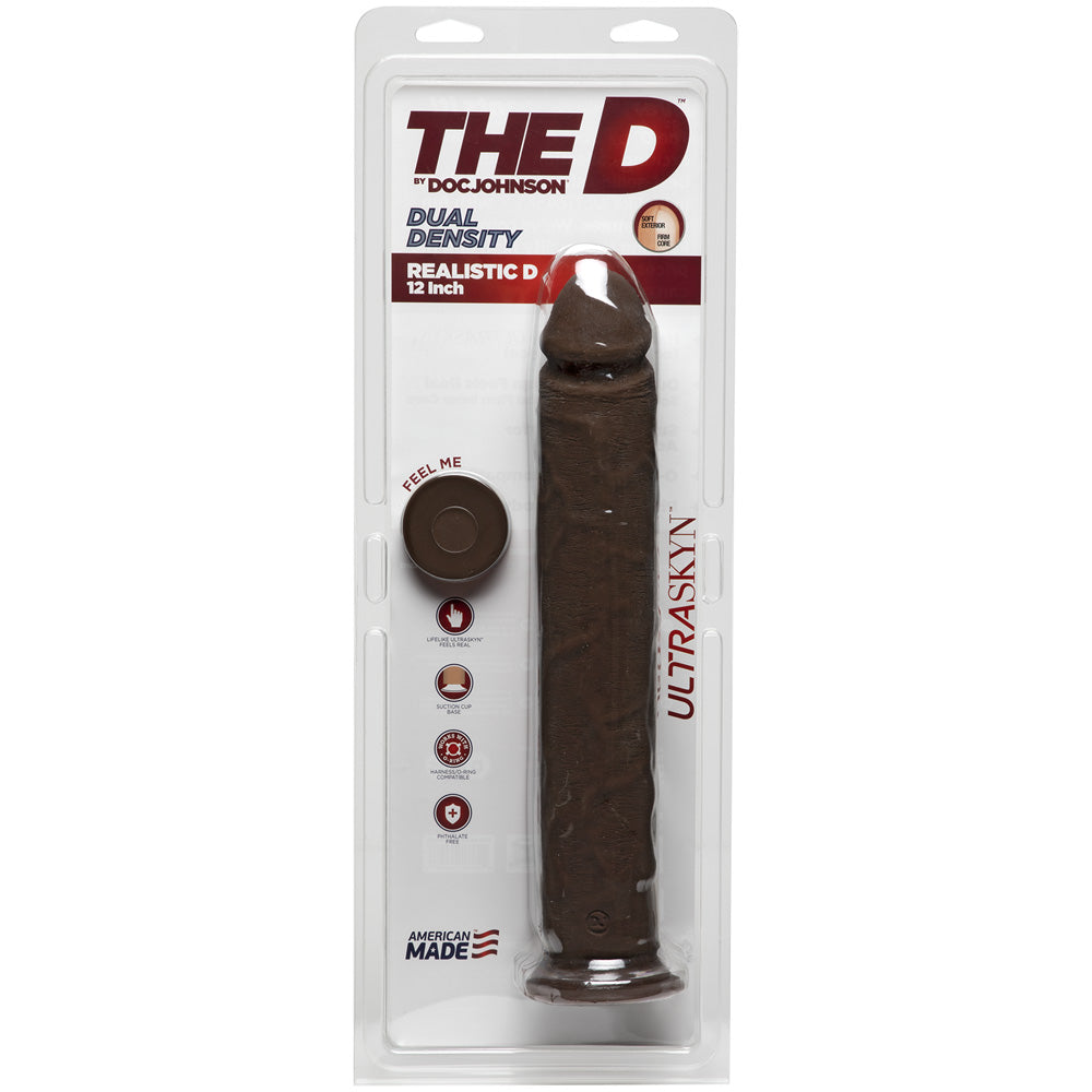 The D Realistic D 12 Inches Dildo Brown Chocolate