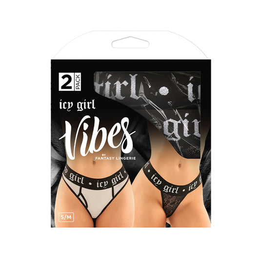 Vibes Icy Girl Buddy Pack 2 Pc. Metallic Boyfriend Brief & Lace Thong S/m Black/silver