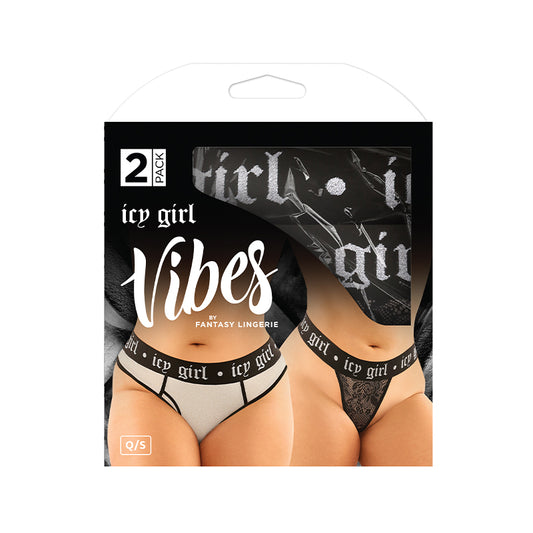 Vibes Icy Girl Buddy Pack 2 Pc. Metallic Boyfriend Brief & Lace Thong Qs Black/silver