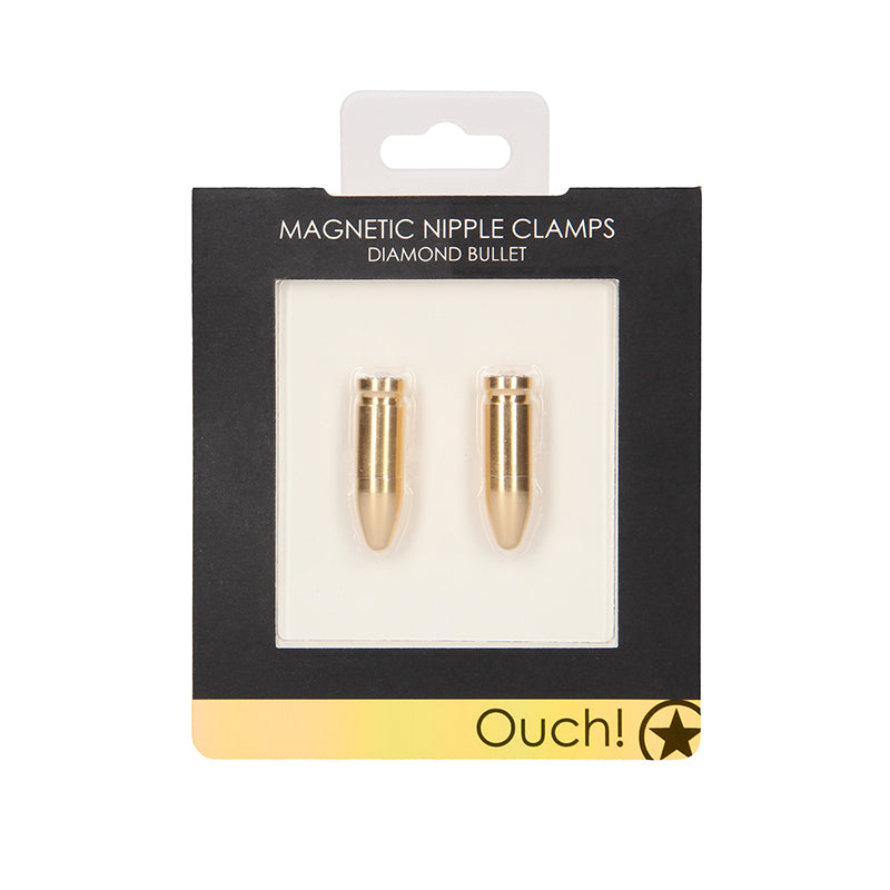 Ouch Magnetic Nipple Clamps - Diamond Bullet - Gold