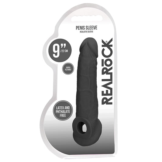 Real Rock Penis Extender With Rings - 9" - 22 Cm - Chocolate
