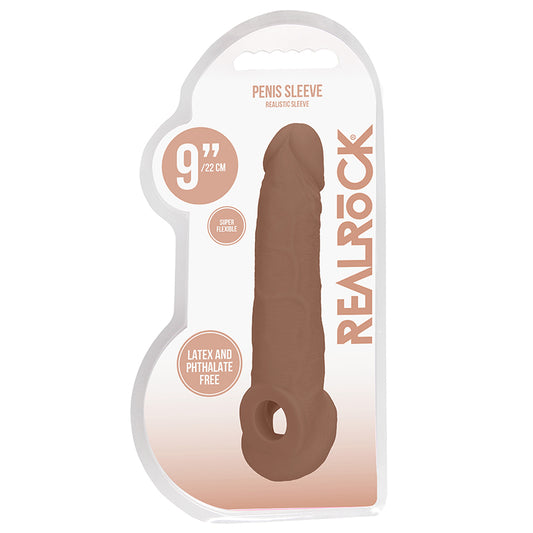 Real Rock Penis Extender With Rings - 9" - 22 Cm - Mocha