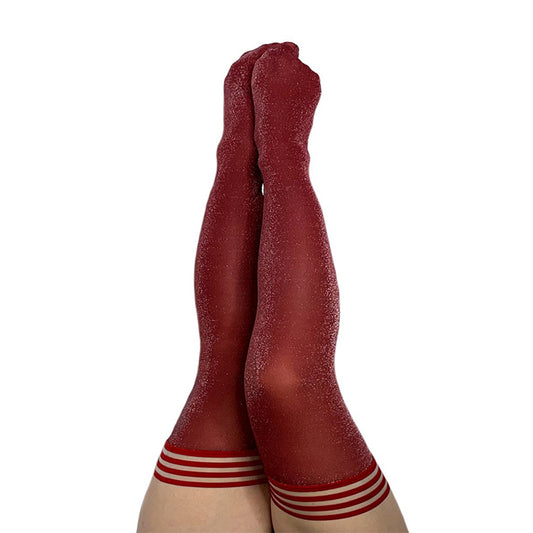 Kixies Holly Cranberry Sparkle Thigh-high Stockings Size A