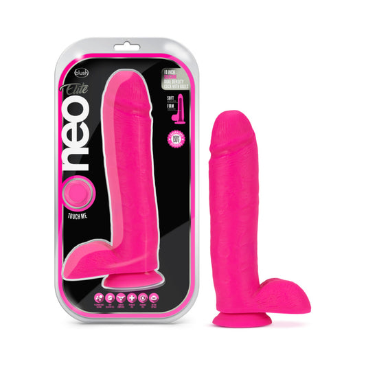 Neo Elite - 10-inch Silicone Dual-density Cock With Balls - Neon Pink