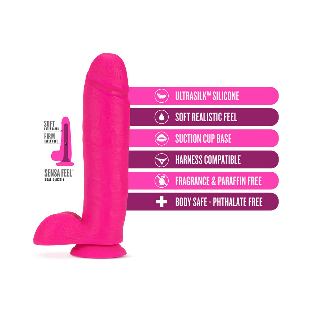 Neo Elite - 10-inch Silicone Dual-density Cock With Balls - Neon Pink