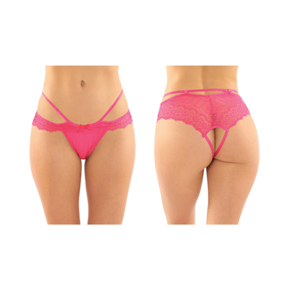 Posey Strappy Lace And Microfiber Crotchless Panty 6-pack L/xl Pink