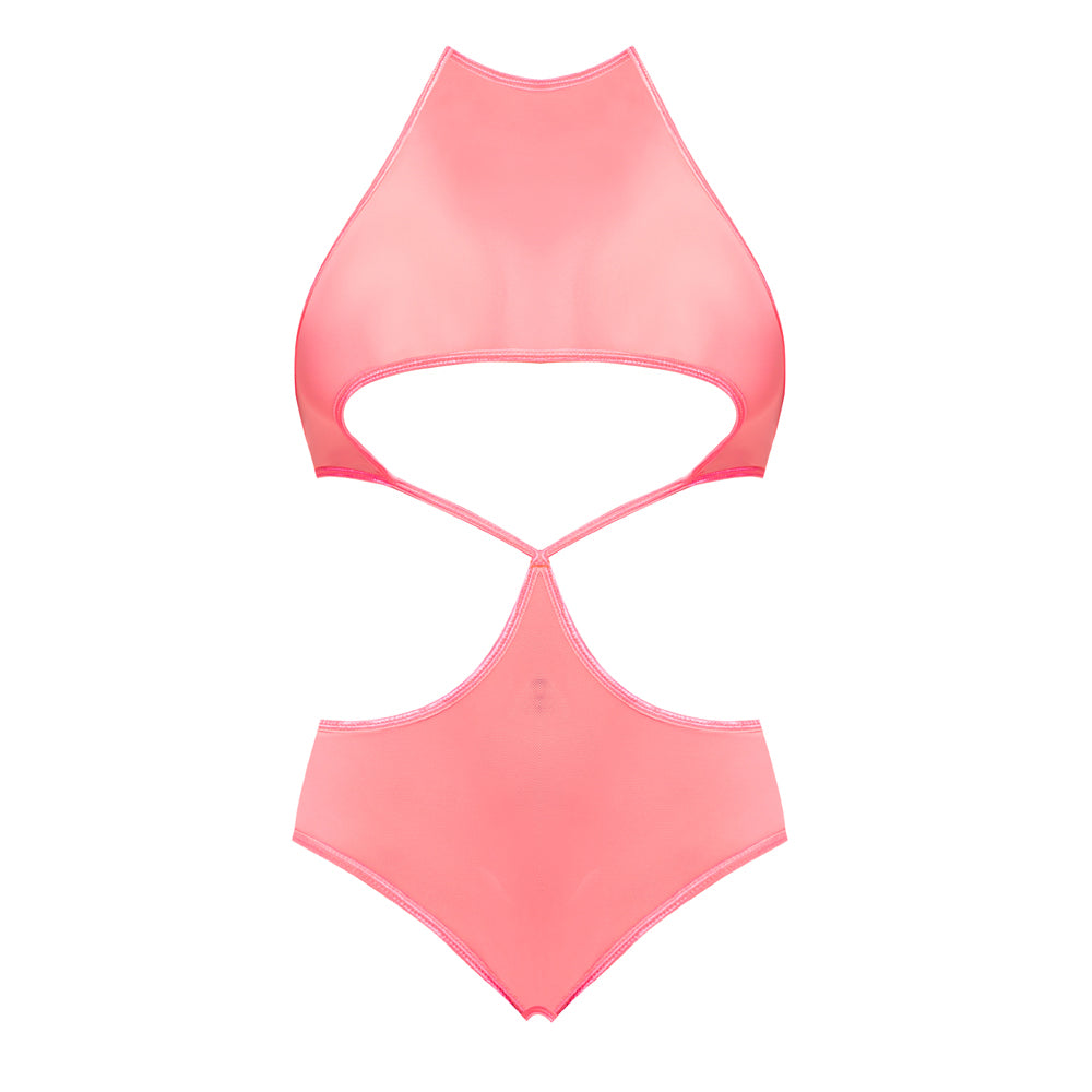 Magic Silk Forever Mesh Crotchless Underboob Teddy With Split Back Coral S/m
