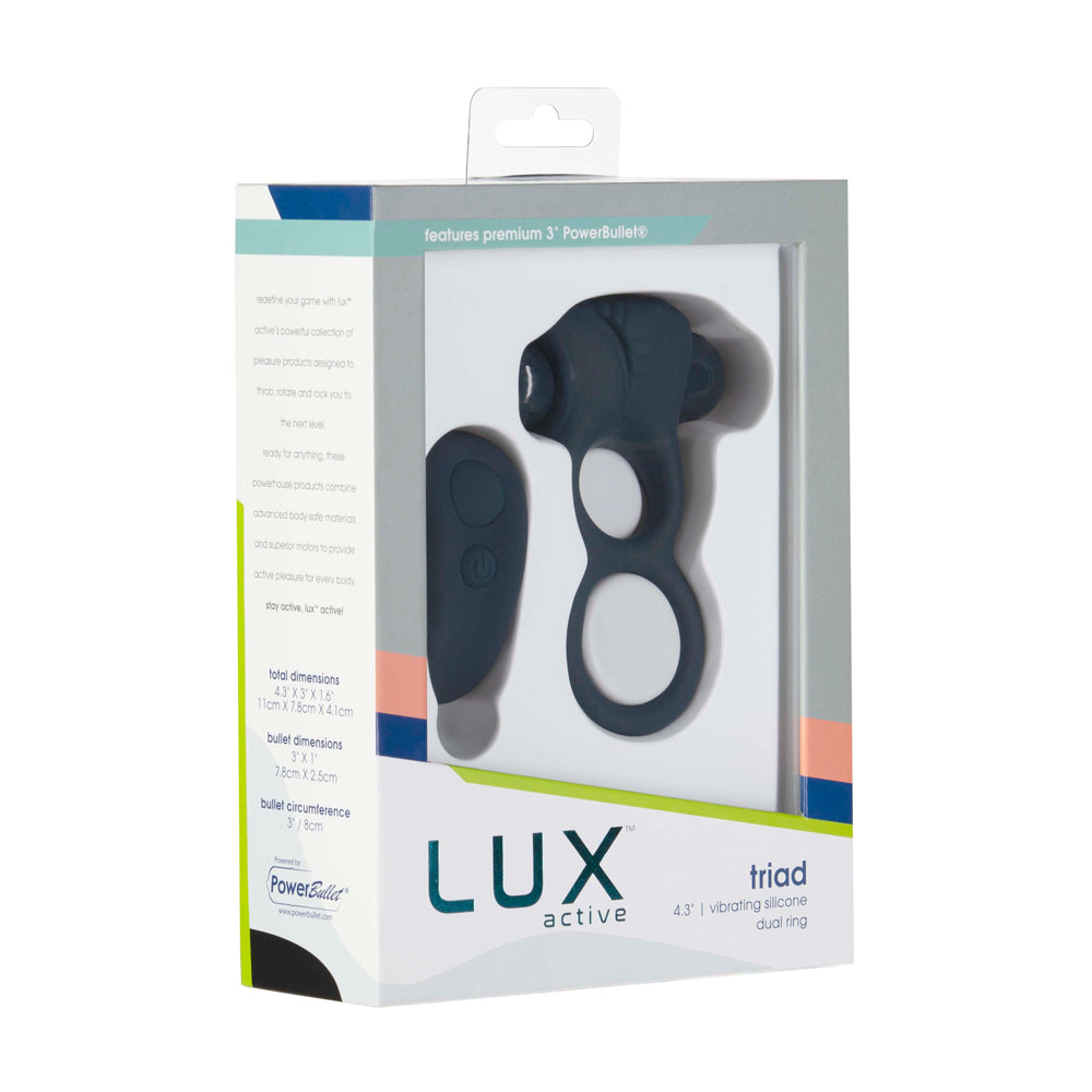 Lux Active Triad 4.5 In. Vibrating Dual Ring Silicone Black